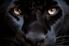 Close-up On A Black Panther Eyes On Black