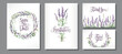 Wedding invitations or greeting cards set with lavender flowers.