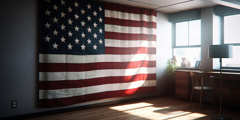 Wall Mural - American flag on the wall in the room. ai generated