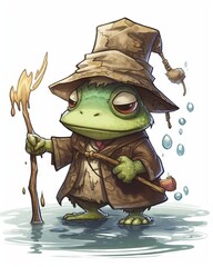 Poster - Fantasy RPG cute swamp mage illustration, created with generative ai