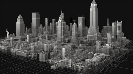 Wireframe newyork city. front view Generated AI