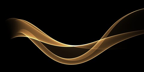 Wall Mural - Abstract golden colored light wave patterns and form of simple elements on a black background