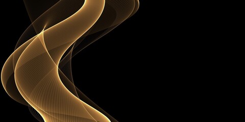 Wall Mural - Abstract golden colored light wave patterns and form of simple elements on a black background