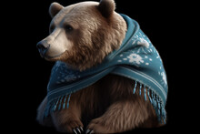 Brown Bear Cub With A Blue Blanket Around It - Made With Generative Ai