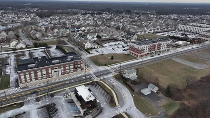 Sticker - Aerial drone footage of urban buildings in Robbinsville Township, New Jersey, United States