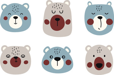 Cute simple portraits of different bears. Print for clothes, T-shirts, stationery