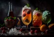 canvas print picture - Bubbly drinks and citrusy refreshment on the food table. Generative AI