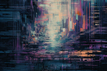 Colorful abstract painting in night city colors, Generative AI