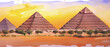 Egyptian pyramids on the Giza plateau, UNESCO heritage, watercolor illustration. Generative AI.