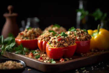 Stuffed bell peppers with ground turkey and quinoa, generative ai