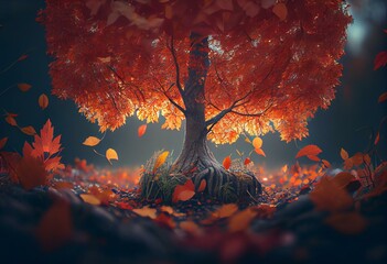 Autumn themed backdrop with foliage and arboreal. Generative AI