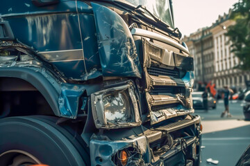 View of a truck damage following a collision, traffic accident, generative ai