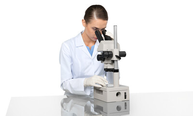 Sticker - Scientist Working with Microscope isolated on white background