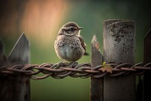 Adorable Birds Perched On A Fence, Generative Ai
