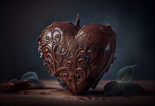A Cake Shaped Like A Heart And Made Of Chocolate. Generative AI