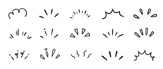 Aufkleber - Doodle shine sunburst sparkle ray elements. Hand drawn pop surprise line frame for title headline illustration. Doodle vector illustration