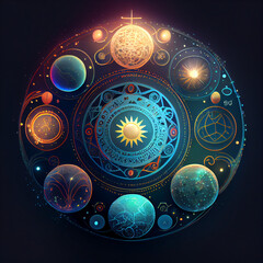 Astrology and geometry abstract symbols and art, AI generative