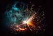 A close-up of sparklers in the night sky, creating a spectacular explosion of light and color against a black background. Generative AI
