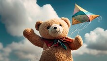 Teddy Bear's Joyful Kite Flying Adventure On A Windy Day