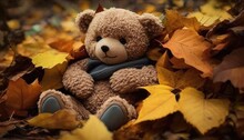 Teddy's Autumn Adventure: Playful Moments In A Pile Of Colorful Leaves