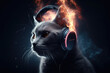 A cat with headphone listening to music. Generative AI