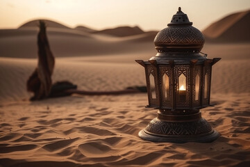 Islamic lantern in the sand, Generative AI