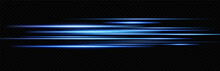 Motion Light Effect For Banners. Blue Lines. The Effect Of Speed On A Blue Background. Lines Of Light, Speed And Movement. Vector Lens Flare.