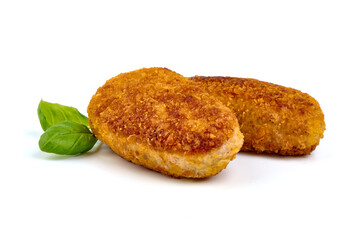 Wall Mural - Fried cutlets in bread crumbs, Isolated on white background.