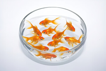 Goldfish in a glass fishbowl on white background. Isolated. Generative AI