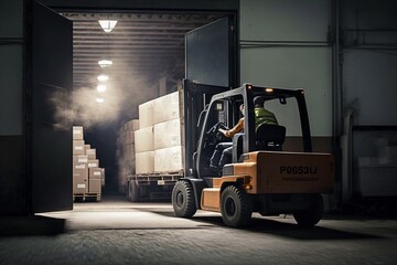 Forklift Unloading Goods from Large HGV Lorry at Warehouse