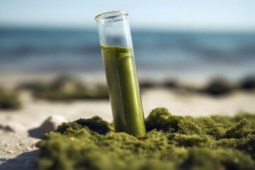 Test tube of green ocean algae digital concept render