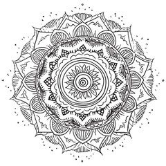 Wall Mural - Simple black floral orient mandala on white background, hand drawn style, vector illustration