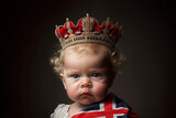 Fototapeta Londyn - baby with English flag and crown, Ai generative