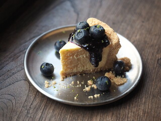 Wall Mural - blueberry cheesecake plate on wood