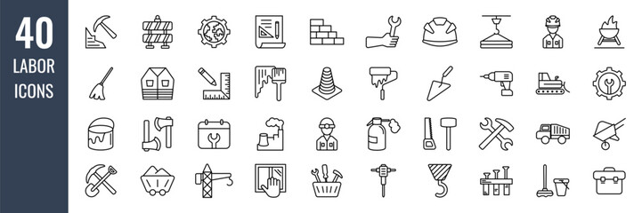 Labor day icon set. Building and construction set. Linear style