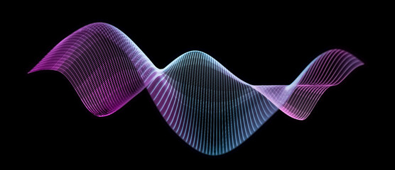 Wall Mural - Abstract blue and purple wireframe sound waves, visualization of frequency signals or audio wavelengths, conceptual futuristic technology waveform background.