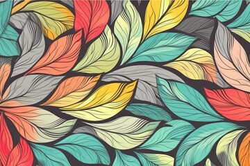 Canvas Print - colorful leaves pattern on black background. Generative AI