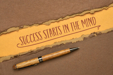 Sticker - success starts in the mind - inspirational banner, attitude and personal development concept