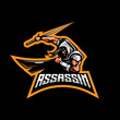 Assassin mascot logo design illustration vector. ninja use sword for esport gaming