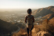 © Trinette Reed - Young black woman hiking in hills above Los Angeles, California looking at view. Generative AI.