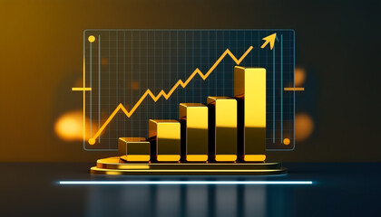 Wall Mural - A stunning abstract background of growing stock charts and piles of gold coins - ai generated. Generative AI