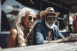 © Trinette Reed - Stylish black senior couple at outdoor restaurant. Generative AI.