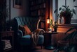 A cozy reading corner in a vintage style apartment. Generative AI