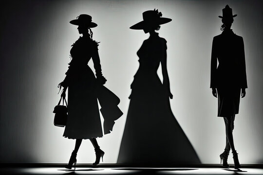 silhouettes of models in fancy dresses, high fashion, beautiful, women dancing, wedding, formalwear
