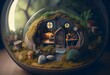 A miniature dwelling likely inhabited by a diminutive creature such as a dwarf or gnome. Generative AI