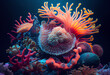 Colorful coral reef in the ocean. Generative AI.