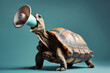 Turtle with Megaphone in His Mouth Trying to Communicate, Generative AI