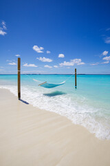 Canvas Print - Amazing tranquil travel Maldives island, luxury over water villas pier resort. Beautiful sunny sky sea bay lagoon beach background. Summer vacation holiday. Paradise shore exotic  pristine landscape