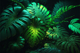 Fototapeta Sypialnia - Green tropical leaf texture pattern background, Generative AI
