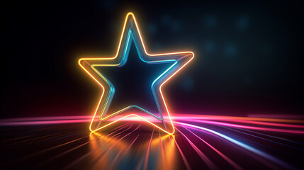 neon star illustration. background with futuristic best review element. premium quality rating. gene
